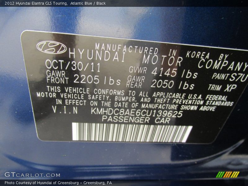 Atlantic Blue / Black 2012 Hyundai Elantra GLS Touring