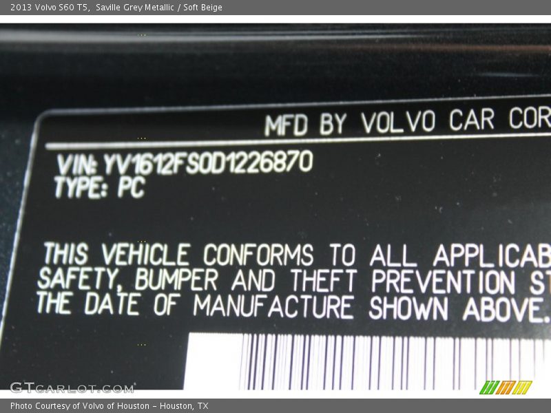 Saville Grey Metallic / Soft Beige 2013 Volvo S60 T5
