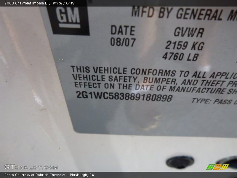 White / Gray 2008 Chevrolet Impala LT