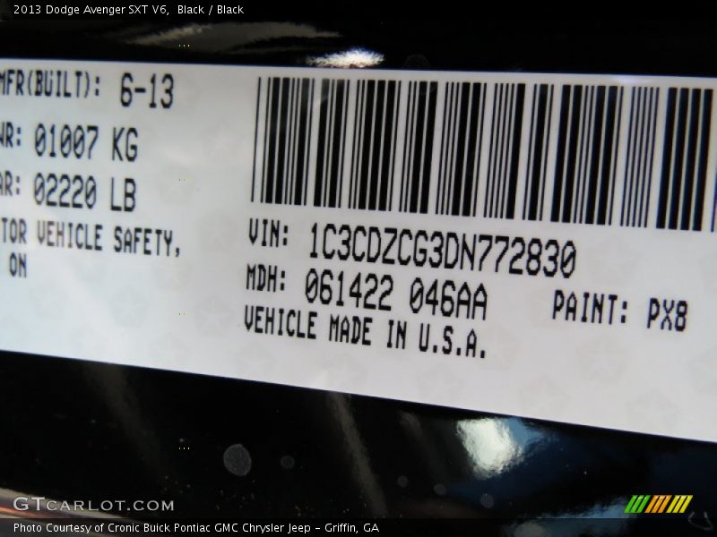 Black / Black 2013 Dodge Avenger SXT V6