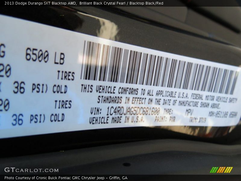 Brilliant Black Crystal Pearl / Blacktop Black/Red 2013 Dodge Durango SXT Blacktop AWD