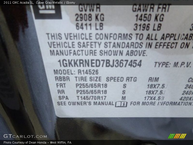 Cyber Gray Metallic / Ebony 2011 GMC Acadia SL