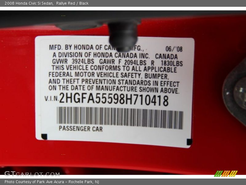 Rallye Red / Black 2008 Honda Civic Si Sedan