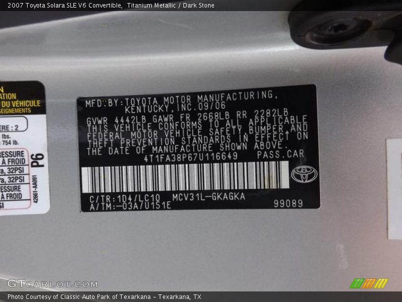 Titanium Metallic / Dark Stone 2007 Toyota Solara SLE V6 Convertible