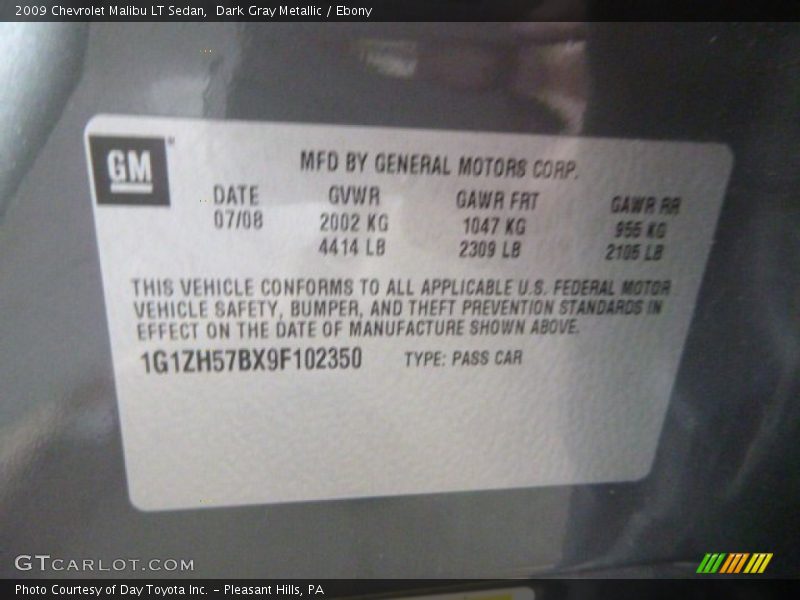 Dark Gray Metallic / Ebony 2009 Chevrolet Malibu LT Sedan