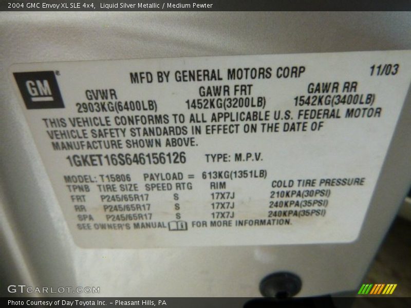 Liquid Silver Metallic / Medium Pewter 2004 GMC Envoy XL SLE 4x4