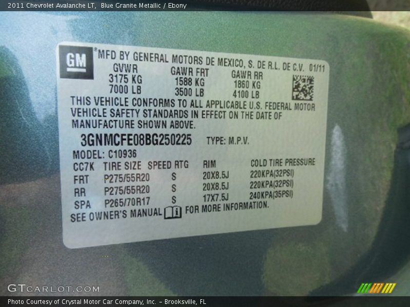 Blue Granite Metallic / Ebony 2011 Chevrolet Avalanche LT
