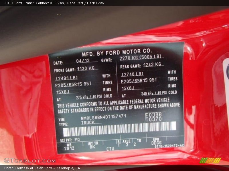Race Red / Dark Gray 2013 Ford Transit Connect XLT Van