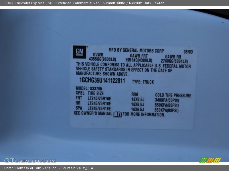 Summit White / Medium Dark Pewter 2004 Chevrolet Express 3500 Extended Commercial Van
