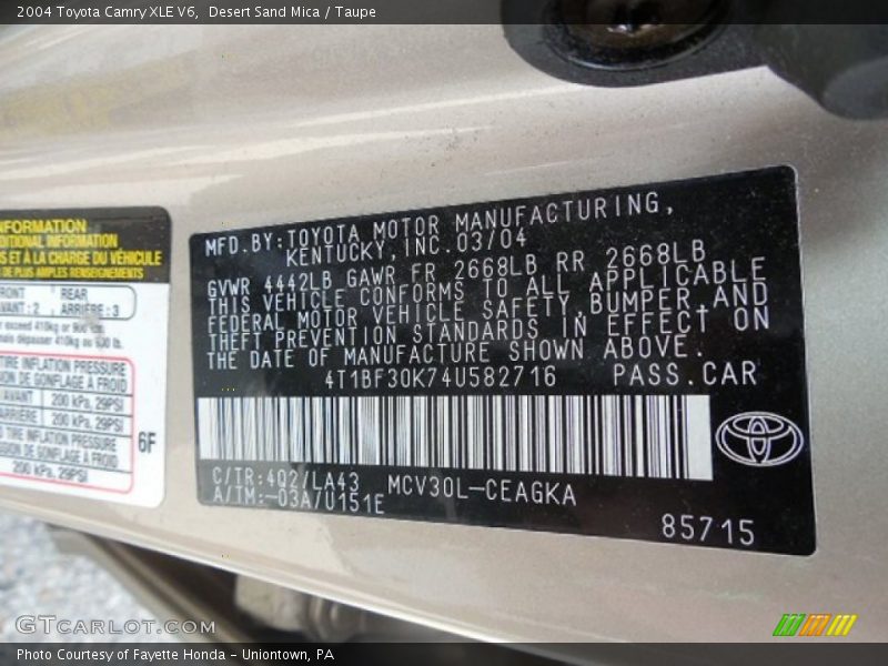 Desert Sand Mica / Taupe 2004 Toyota Camry XLE V6