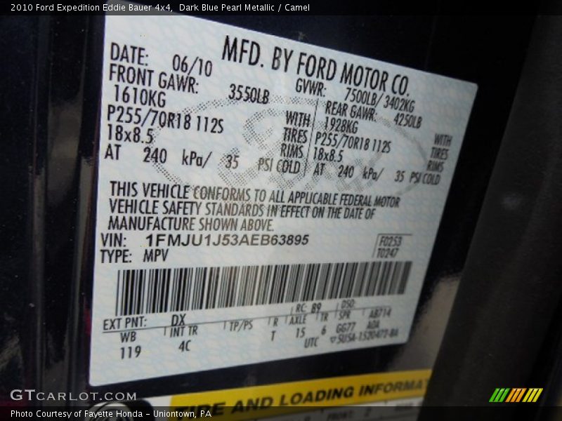 2010 Expedition Eddie Bauer 4x4 Dark Blue Pearl Metallic Color Code DX