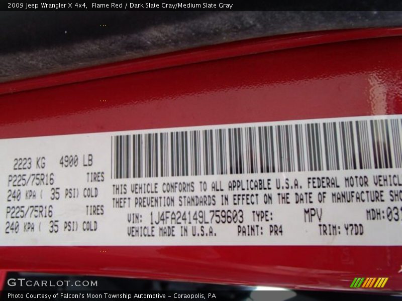 Flame Red / Dark Slate Gray/Medium Slate Gray 2009 Jeep Wrangler X 4x4