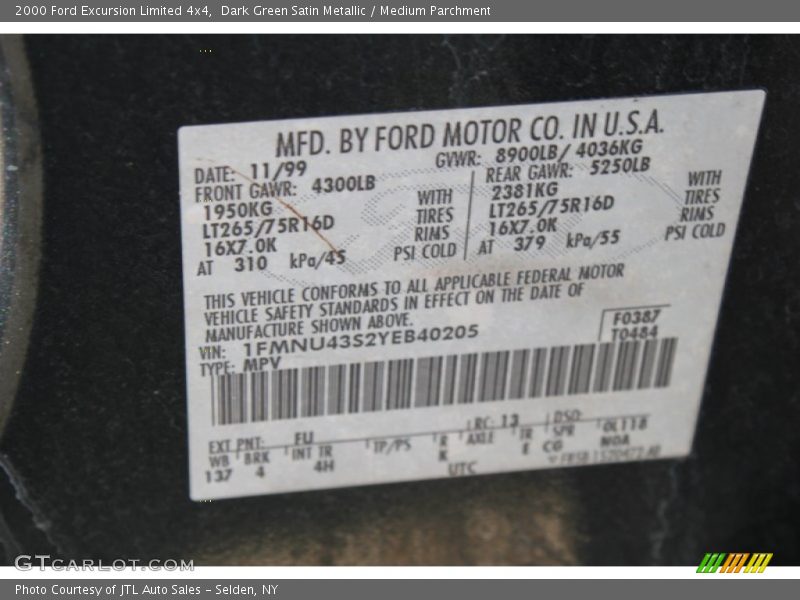 Dark Green Satin Metallic / Medium Parchment 2000 Ford Excursion Limited 4x4
