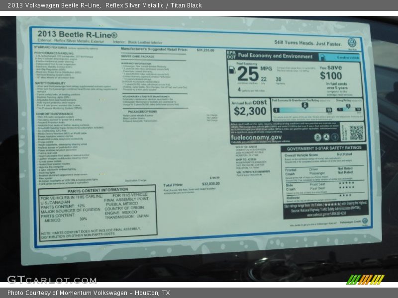  2013 Beetle R-Line Window Sticker