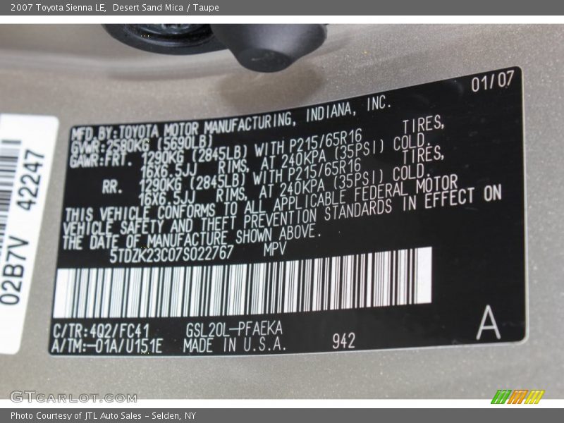 Desert Sand Mica / Taupe 2007 Toyota Sienna LE