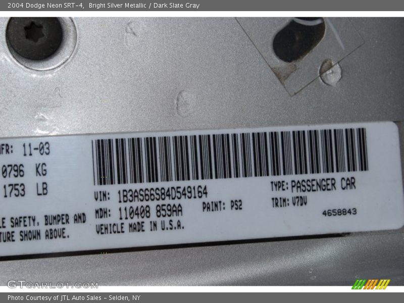 2004 Neon SRT-4 Bright Silver Metallic Color Code PS2