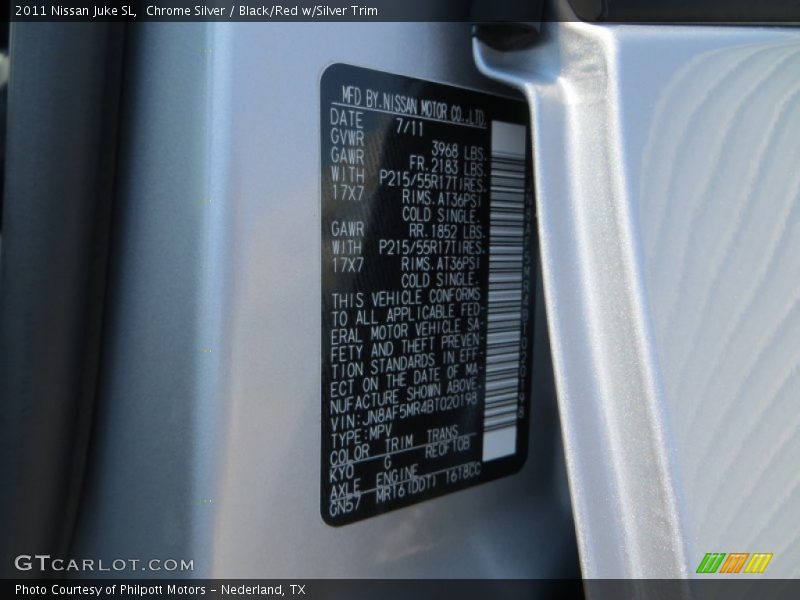 Chrome Silver / Black/Red w/Silver Trim 2011 Nissan Juke SL