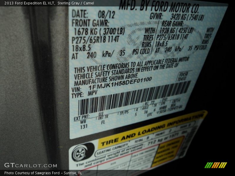 Sterling Gray / Camel 2013 Ford Expedition EL XLT