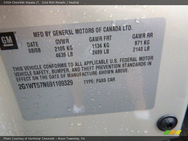 Gold Mist Metallic / Neutral 2009 Chevrolet Impala LT