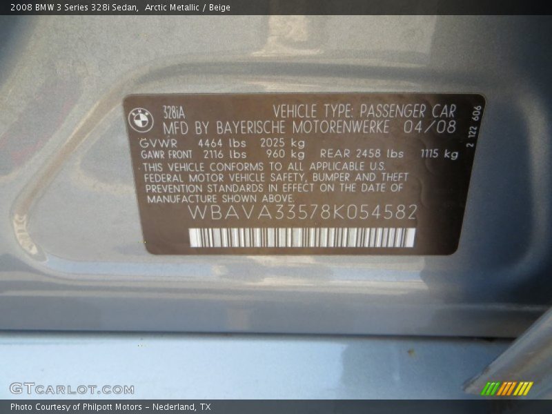 Arctic Metallic / Beige 2008 BMW 3 Series 328i Sedan