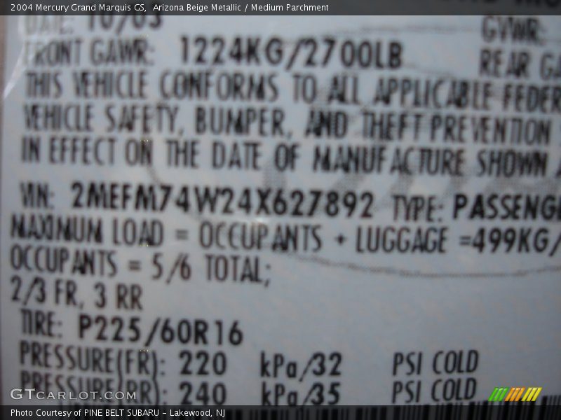 Arizona Beige Metallic / Medium Parchment 2004 Mercury Grand Marquis GS