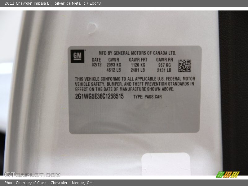 Silver Ice Metallic / Ebony 2012 Chevrolet Impala LT