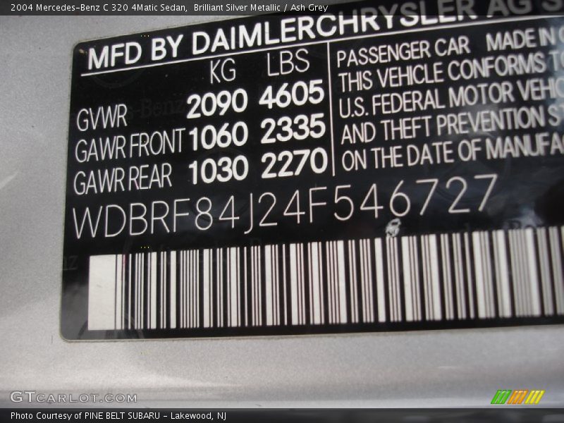 Brilliant Silver Metallic / Ash Grey 2004 Mercedes-Benz C 320 4Matic Sedan