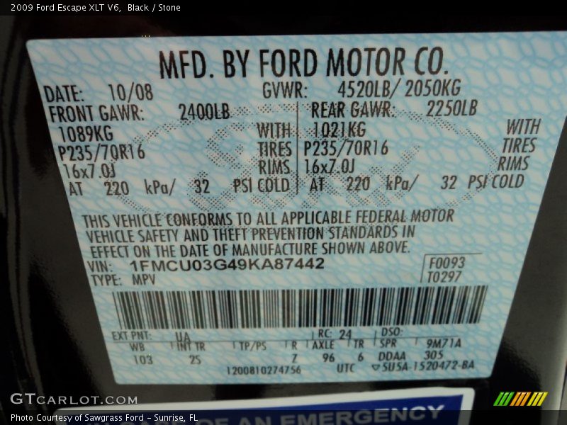 Black / Stone 2009 Ford Escape XLT V6