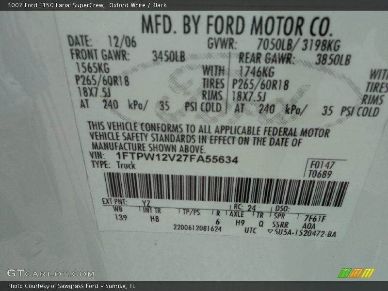 Oxford White / Black 2007 Ford F150 Lariat SuperCrew