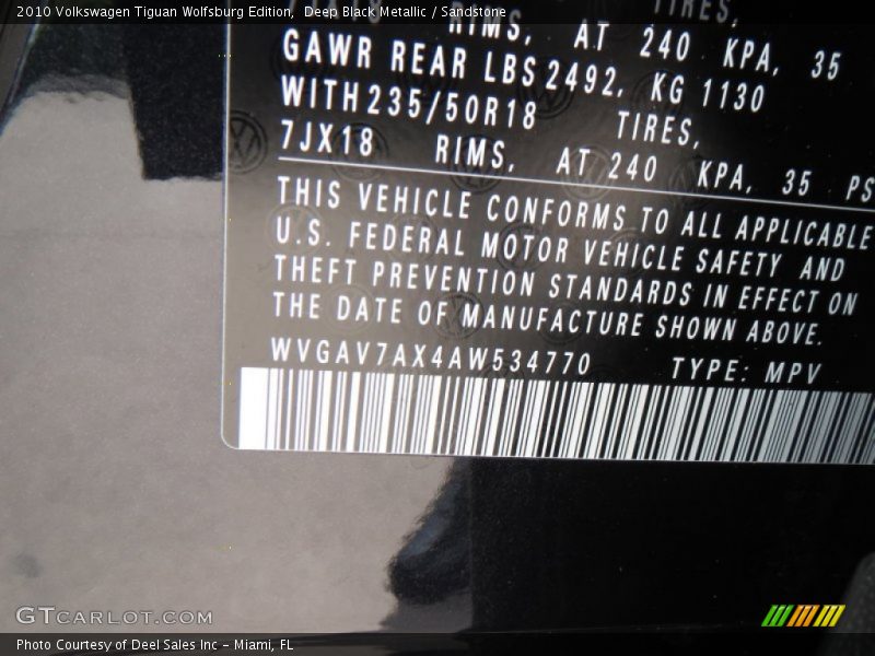 Deep Black Metallic / Sandstone 2010 Volkswagen Tiguan Wolfsburg Edition