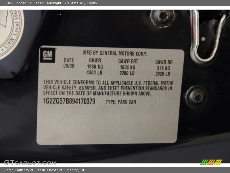 Midnight Blue Metallic / Ebony 2009 Pontiac G6 Sedan