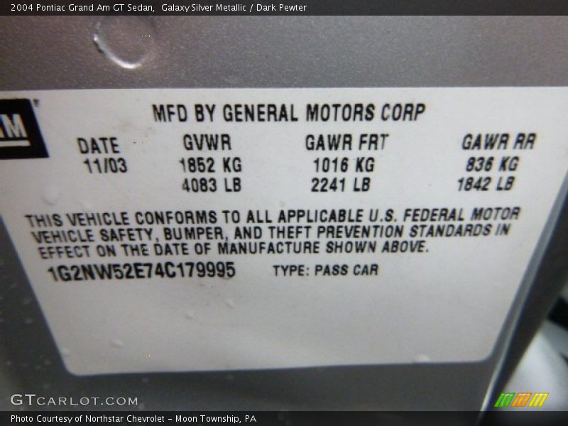 Galaxy Silver Metallic / Dark Pewter 2004 Pontiac Grand Am GT Sedan