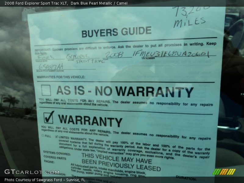 Dark Blue Pearl Metallic / Camel 2008 Ford Explorer Sport Trac XLT