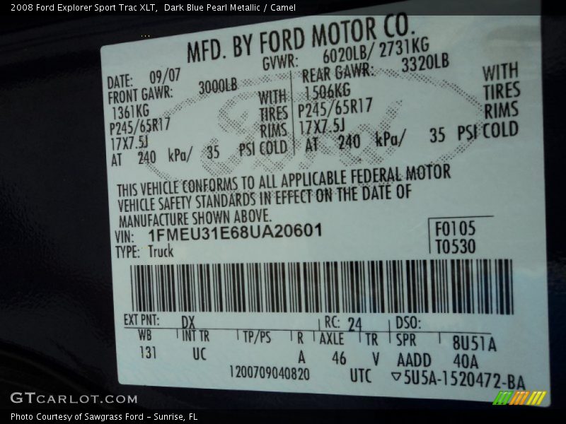 Dark Blue Pearl Metallic / Camel 2008 Ford Explorer Sport Trac XLT