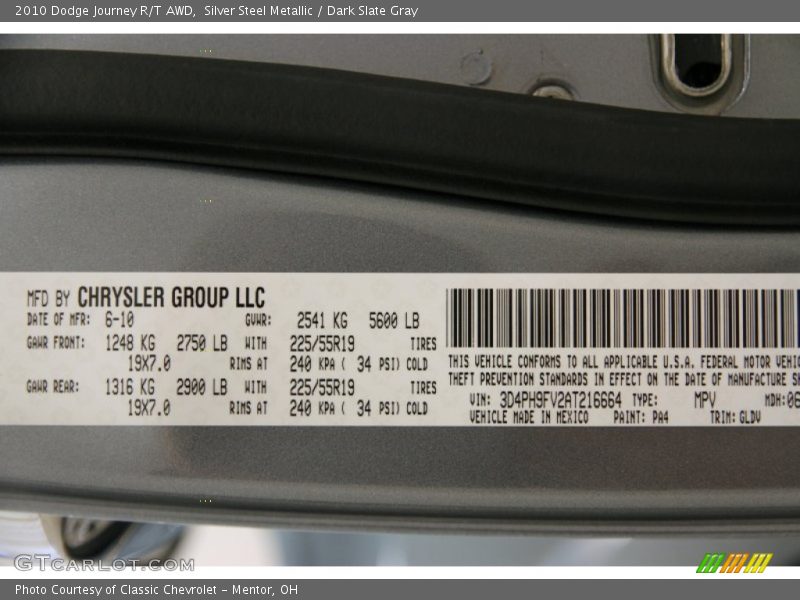 Silver Steel Metallic / Dark Slate Gray 2010 Dodge Journey R/T AWD