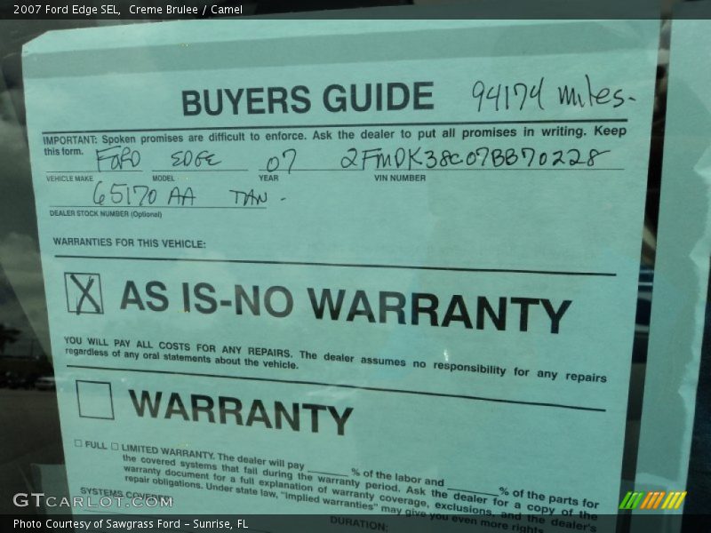 Creme Brulee / Camel 2007 Ford Edge SEL