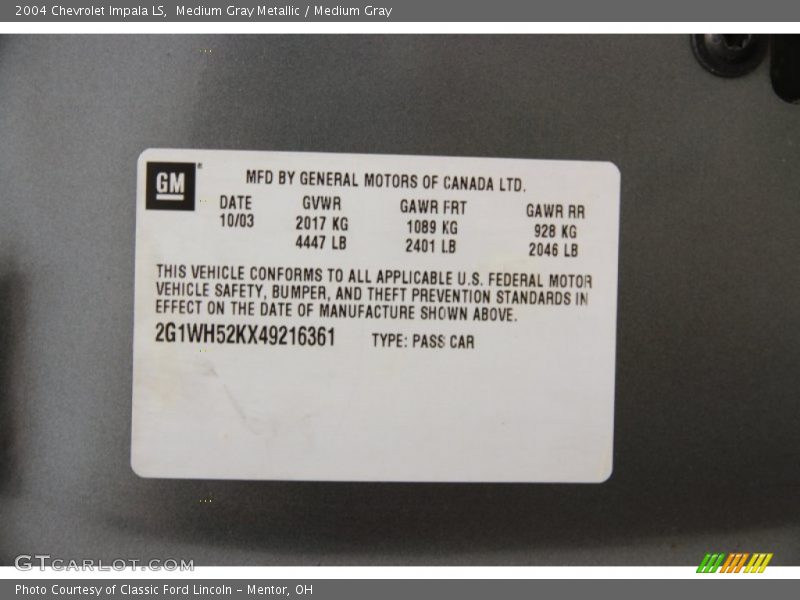 Medium Gray Metallic / Medium Gray 2004 Chevrolet Impala LS