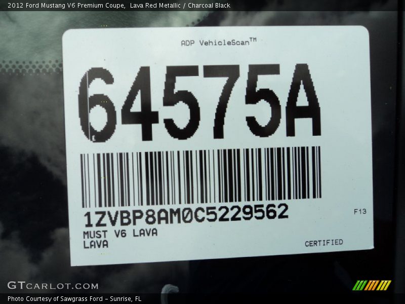 Lava Red Metallic / Charcoal Black 2012 Ford Mustang V6 Premium Coupe