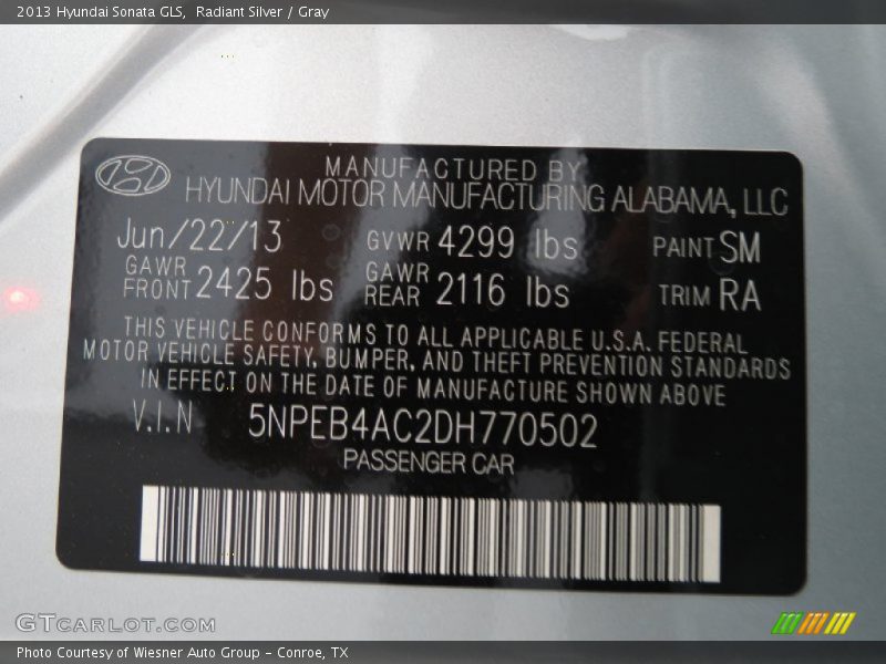 Radiant Silver / Gray 2013 Hyundai Sonata GLS