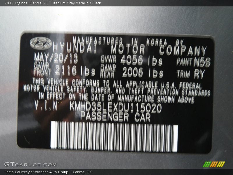 Titanium Gray Metallic / Black 2013 Hyundai Elantra GT