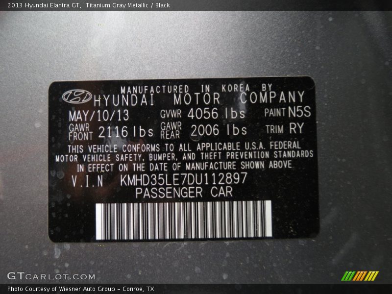 Titanium Gray Metallic / Black 2013 Hyundai Elantra GT