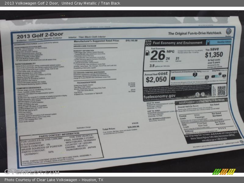 United Gray Metallic / Titan Black 2013 Volkswagen Golf 2 Door