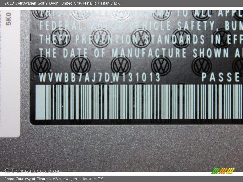 United Gray Metallic / Titan Black 2013 Volkswagen Golf 2 Door