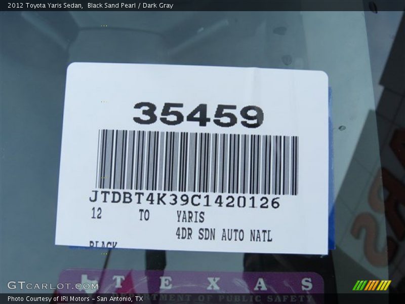 Black Sand Pearl / Dark Gray 2012 Toyota Yaris Sedan