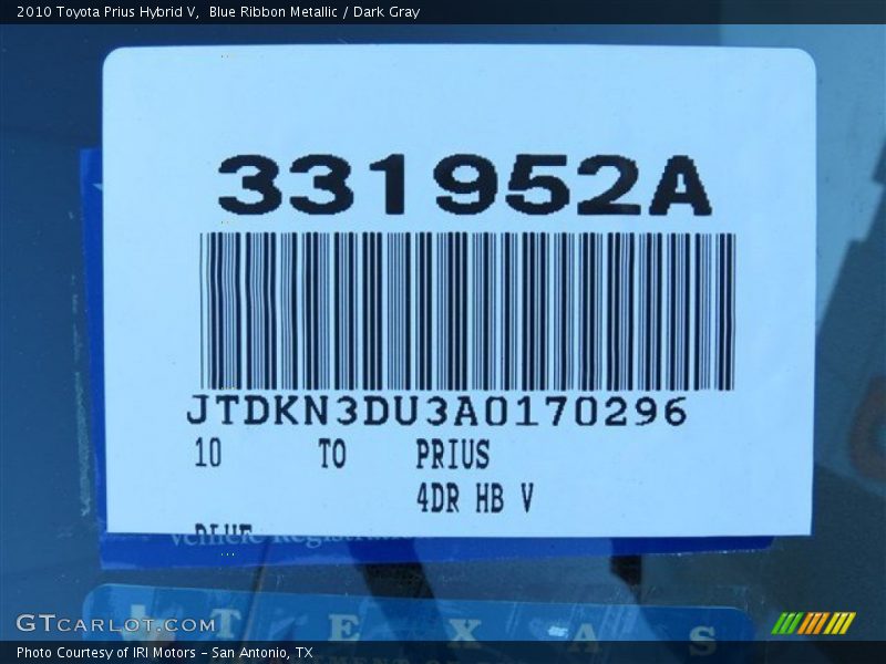 Blue Ribbon Metallic / Dark Gray 2010 Toyota Prius Hybrid V