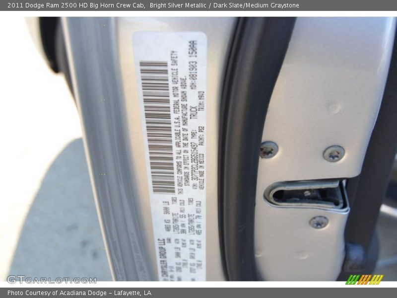 Bright Silver Metallic / Dark Slate/Medium Graystone 2011 Dodge Ram 2500 HD Big Horn Crew Cab