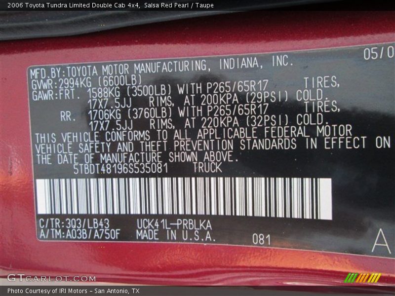Salsa Red Pearl / Taupe 2006 Toyota Tundra Limited Double Cab 4x4