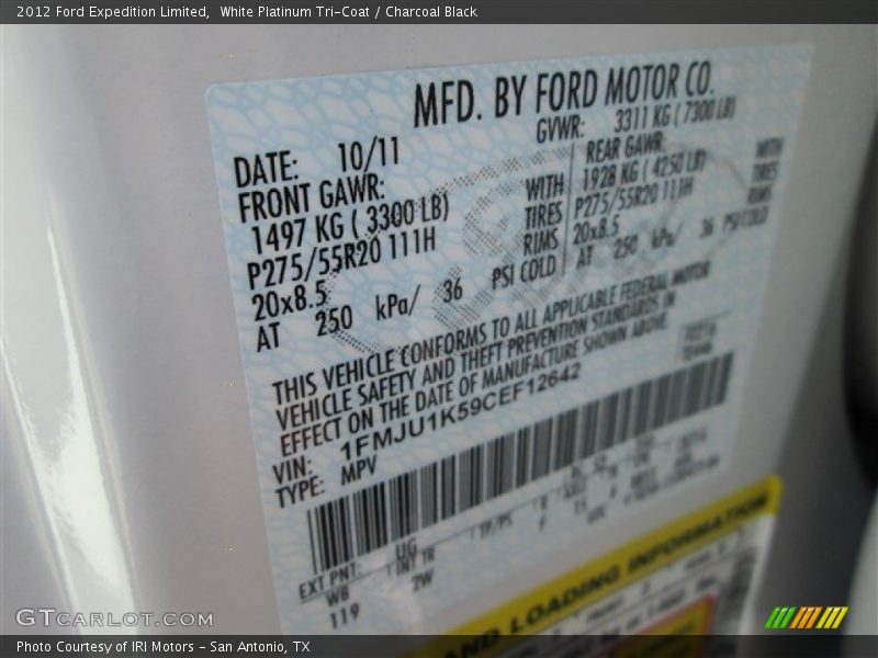 White Platinum Tri-Coat / Charcoal Black 2012 Ford Expedition Limited