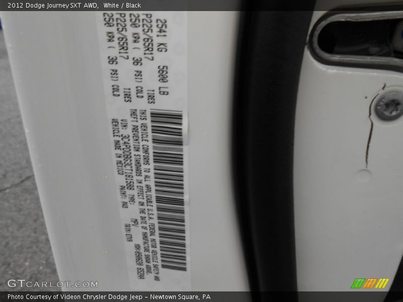 White / Black 2012 Dodge Journey SXT AWD