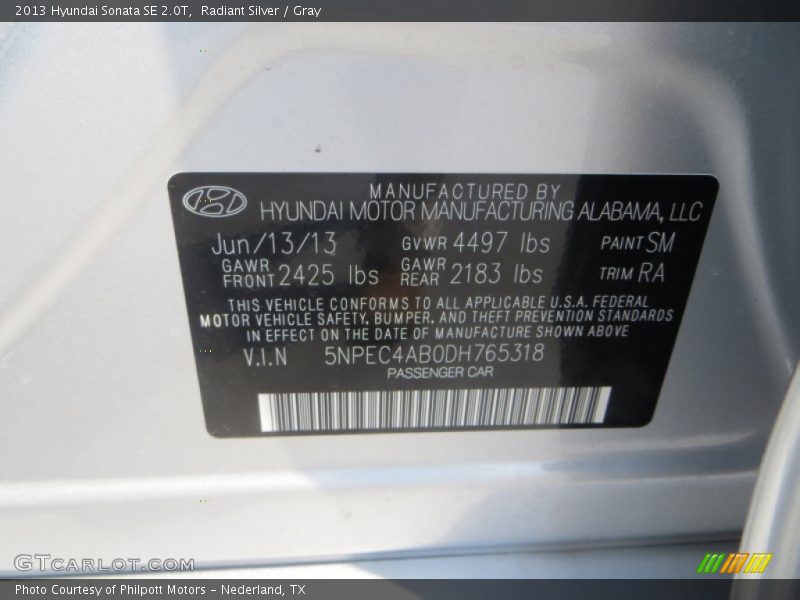 Radiant Silver / Gray 2013 Hyundai Sonata SE 2.0T